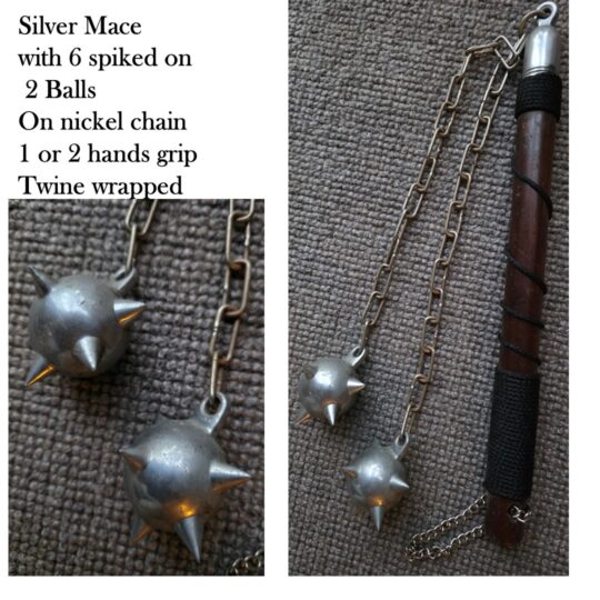 Morning Star Battle Mace -Double Silver Spiked Ball